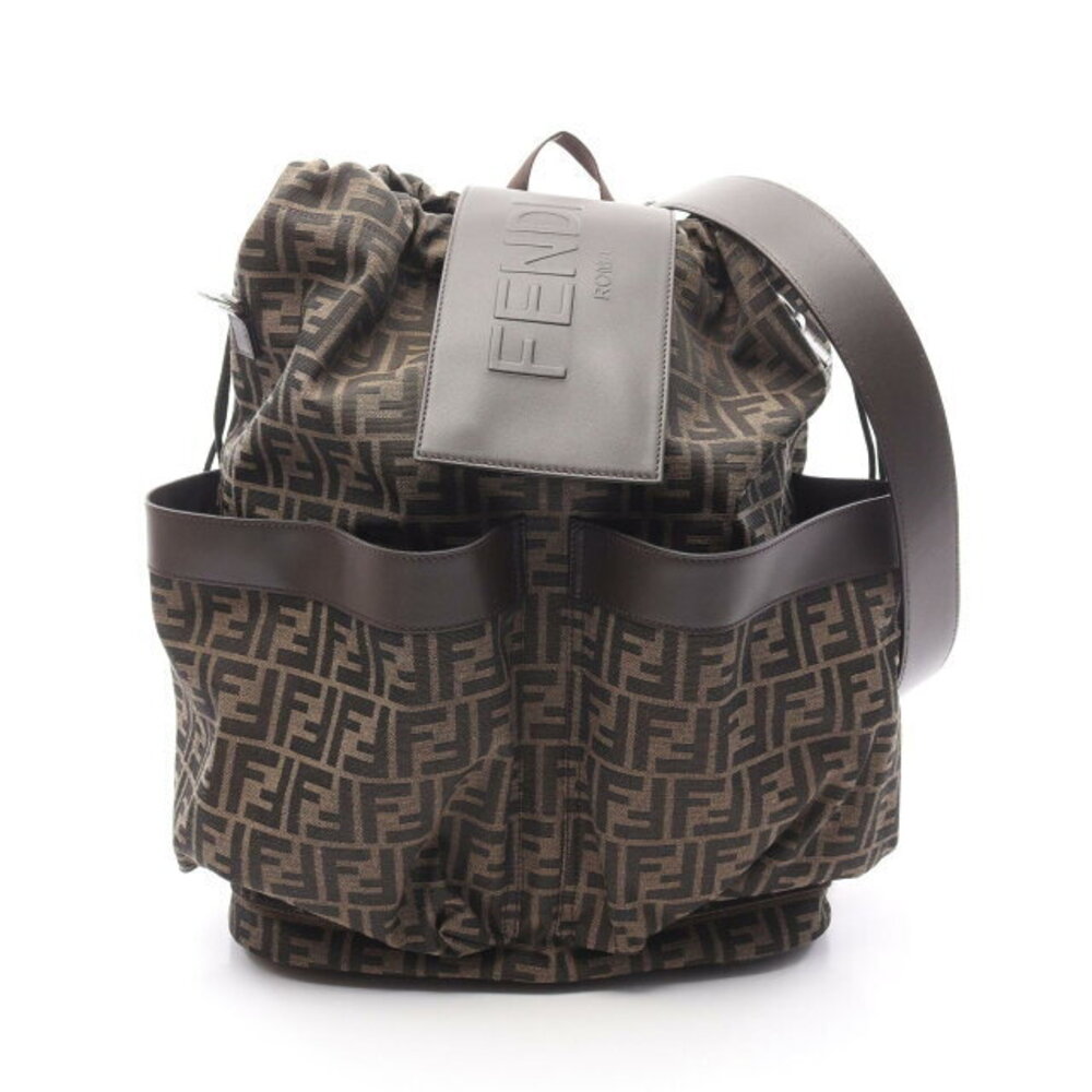Fendi Strike FF Jacquard Zucca Backpack Canvas Leather Brown
